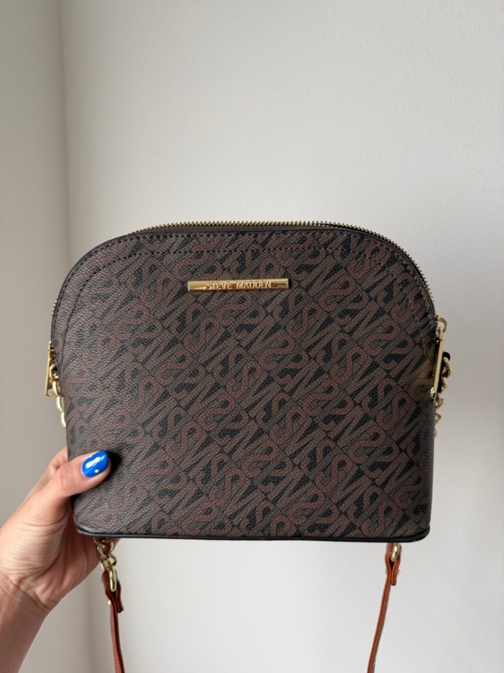 Steve Madden Brown Monogram Crossbody Bag